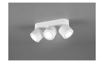 Die Trio LED-Deckenleuchte Taurus, weiß, mit 3 verstellbaren Spots und Leuchtmitteln, teilmontiert auf grauer Decke.