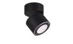Die LED-Deckenleuchte Taurus 8,7 cm von Trio, zylindrisch, schwarz, aus Metall mit Leuchtmittel, auf weißem Hintergrund.