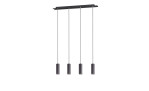 Pendelleuchte Marley von Trio: vier schlanke Schwarzmetall-Zylinder auf einem rechteckigen Gestell, teilweise montiert.