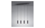 Die Pendelleuchte Marley von Trio ist eine moderne Deckenleuchte mit vier zylindrischen Metallpendeln in einer Reihe.