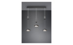 Drei Trio LED-Pendelleuchten Franklin mit anthrazitfarbenem Aluminium hängen vor einem grauen Hintergrund.