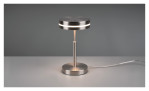 Die Trio LED-Tischleuchte Franklin 14 cm in nickelfarben matt hat einen runden Sockel, Zylinderschirm und Leuchtmittel inklusive.