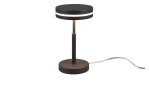 Die Trio LED-Tischleuchte Franklin 14 cm hat einen schlanken Metallstiel, einen runden Sockel, einen Schirm und ein Leuchtmittel.