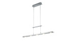 Die Trio LED-Pendelleuchte Lacal ist eine moderne, rechteckige Pendelleuchte in Nickel-Matt mit 4 LEDs, die an zwei Drähten aufgehängt sind.