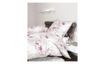 Bieber-Bettwäsche Davos in der Größe 135 x 200 cm und in einer bunten Fabrausführung mit Blumen- und Blätter-Muster , auf einem Bett bezogen