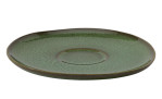 Die Villeroy & Boch Kaffeeuntertasse Lave vert ist eine grüne Untertasse aus Steingut mit erhöhtem Rand und kreisförmiger Vertiefung in der Mitte.