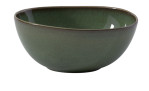 Die Villeroy & Boch Salat- und Servierschüssel Lave vert hat einen leicht unebenen Rand, der auf weißem Grund abgebildet ist.