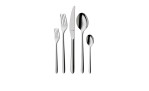 WMF Besteck-Set Flame Plus 66-tlg: Fünfteiliges silberfarbenes Edelstahl-Zubehör mit Gabeln, Messer und Löffeln.