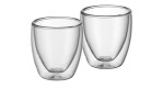 Zwei doppelwandige Becher WMF Espressoglas Kult 80 ml stehen nebeneinander auf weißem Grund.