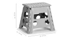 Klapphocker 37 x 30 x 32 cm aus robustem Kunststoff, grau, mit runden Cutouts, klappbar und platzsparend.