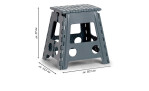 Grauer Klapphocker, robuster Kunststoff, 38,5 x 31,5 x 39 cm (H x B x T).