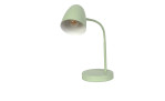 Die Globo Tischleuchte Jason 40 cm in mintgrün hat einen runden Sockel von 15 cm und einen geschwungenen Hals vor weißem Hintergrund.