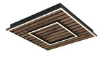 Globo LED-Deckenleuchte Woody 45 cm: moderne quadratische Leuchte mit MDF-Lamellen, LED-Einfassung und geschichtetem geometrischem Design.