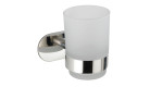 Zahnputzbecher Turbo-Loc: Milchglasbecher in einem silbernen Metallhalter, ideal als Dekoration oder Bad-Accessoire.