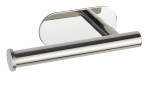 Toilettenpapierhalter Turbo-Loc: silberfarbener, zylindrischer Wandhalter mit flacher, ovaler Basis.