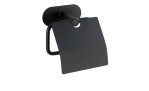 Toilettenpapierhalter Turbo-Loc, wandmontiert in Schwarz mit einer flachen Abdeckplatte in eleganten Schwarz Dekorationen.