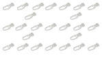 Zwanzig identische Gleiter 25er-Set-Verschlüsse in einem Rastermuster auf weißem Hintergrund angeordnet.