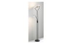 Die Casa Nova LED-Fluter Seattle ist eine moderne Lampe aus schwarzem Metall und Kunststoff mit zwei kreisförmigen LEDs, hoch und kurz.