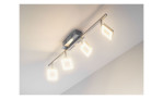 Casa Nova LED-Spot Real II: eine moderne silberne Deckenleuchte mit vier quadratischen LEDs an einer Metallschiene, die jeden Raum erhellt.