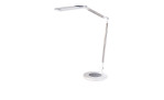 Casa Nova LED-Schreibtischleuchte Extend, modern und weiß, aus Kunststoff mit rundem Fuß vor weißem Hintergrund.
