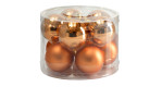Die Christbaumkugel-Box 10er-Set enthält glänzende und matte orangefarbene Glas-Ornamente mit einem Durchmesser von je 6 cm.
