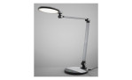 Die Casa Nova LED-Schreibtischleuchte Expect ist eine moderne silberne Tischleuchte mit Metallarm und Touch-Bedienung.