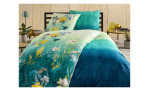 Satin Bettwäsche 135 x 200 cm in grün und blau aus Satin. Auf einem dekorierten Hintergrund.