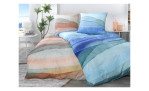 Satin Bettwäsche 135 x 200 cm in rosa, orange und blau. Auf einem dekorierten Hintergrund.