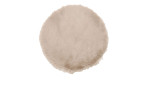 Rundes, taupefarbenes Sitzkissen 35 cm aus Synthetikfaser-Kunstfell auf weißem Grund.