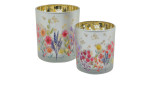 Windlicht 8 cm mit bunten Blumen und einem weiteren Windlicht
