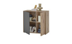 Kommode Nancy, in der Farbausführung Viking Oak mit grau, mit offenen Türen, Schrägansicht