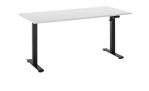 Elektro-Schreibtisch Gedankenplatz in Melamin weiß mit schwarzem Gestell, veränderte Ansicht