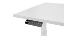 Schreibtischwinkel Gedankenplatz in Melamin weiß mit weißem Gestell, Nahansicht an digitaler Höhenanzeige