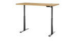 Elektro-Schreibtisch Pronto in Eiche Massivholz mit schwarzem Gestell, Ansicht in höhenverstellter Position