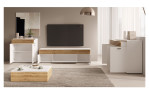Kommode Lanzerote, in der Farbausführung Weiß / Evoke oak, in einem Raum stehend mit weiteren Artikel der selben Serie