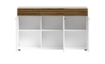 Sideboard Lanzerote in der Farbausführung Weiß / Evoke oak, Frontansicht mit offenen Türen und Schubläden