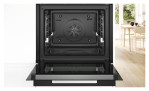 Einbau-Backofen HBG972KB1 in der Farbe Schwarz mit geöffneter Klappe von vorne