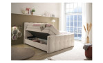 Boxspringbett Davenport mit Stoffbezugfarbe Pearl Milieuansicht mit offenem Bettkasten