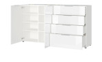 Sideboard Owingen in weiß, mit Glasauflagen, Ansicht mit offenen Türen und Schubladen