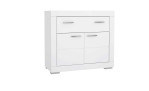 Kommode Sylt in der Farbe weiß mit 2 Türen und einer Schublade, Schräkansicht geschlossen