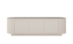 Lowboard Chania in Beige, ein modernes Sideboard mit abgerundeten Enden, drei Schranktüren und einem flachen Design.