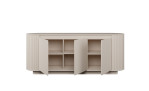 Sideboard Chania in Sandfarbe mit abgerundeten, geriffelten Enden und offenen Schranktüren, hinter denen sich Einlegeböden befinden.