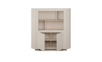 Highboard Chania: sandfarbenes Sideboard mit abgerundeten Seiten, offenem Oberregal und zwei Schranktüren.