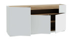 Sideboard Lüttich, in der Farbkombi Secret grey / Valesica oak, Schrägansicht, mit offenen Türen