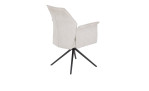 Stuhl Dora I mit Bezug in Weiß aus Webstoff in Teddyoptik, Vierfußgestell konisch aus grauem Metall, Rückansicht schräg