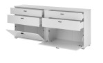 Sideboard Leander in weiß mit Tiefziehfronten inkl. senkrechter Beleuchtung, Ansicht mit offenen Klappen