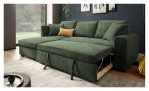 Wohnlandschaft Leon mit Ottomane links in wintermoss (dunkelgrün), Ansicht Ausziehfunktion