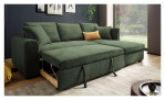 Wohnlandschaft Leon mit Ottomane rechts in wintermoss (dunkelgrün), Ansicht der Ausziehfunktion