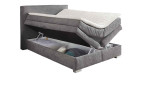 Boxspringbett Alice in der Farbe Dunkelgrau mit geöffneten Bettkästen