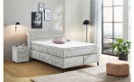 Boxspringbett Dany in der Farbe Hellgrau in einem Zimmer
